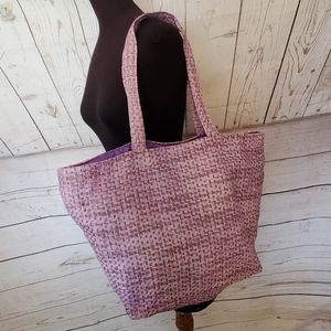 Women's basketweave straw beach bag tote purple, lavender